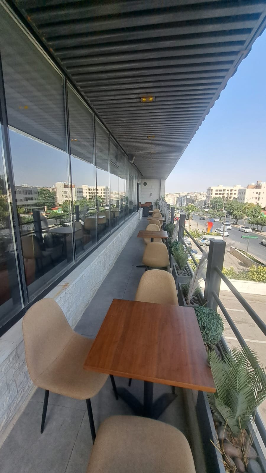 Rooftop lounge with skyline view